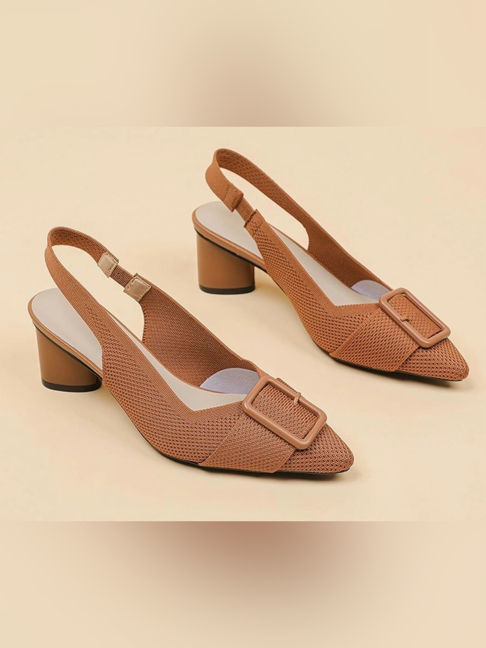 NWOT Women’s Cognac Knit Slingback Block Heel Pumps Pointed Toe Size 10